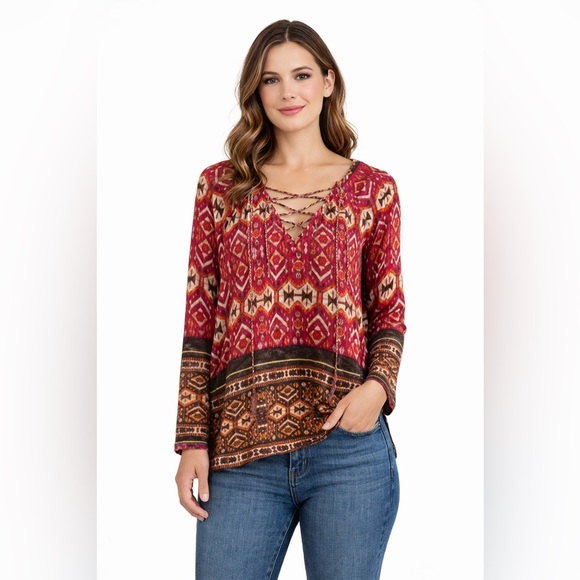 new directions Sweaters - New Directions Pink and Brown Graphic Sweater